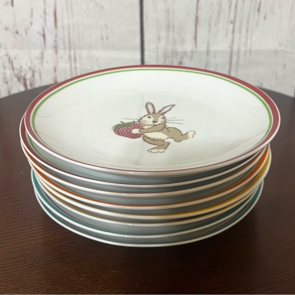 WORLD MARKET easter themed 8pc of 8” Colorful Rabbit Design Dinner Plates Set - Picture 11 of 11